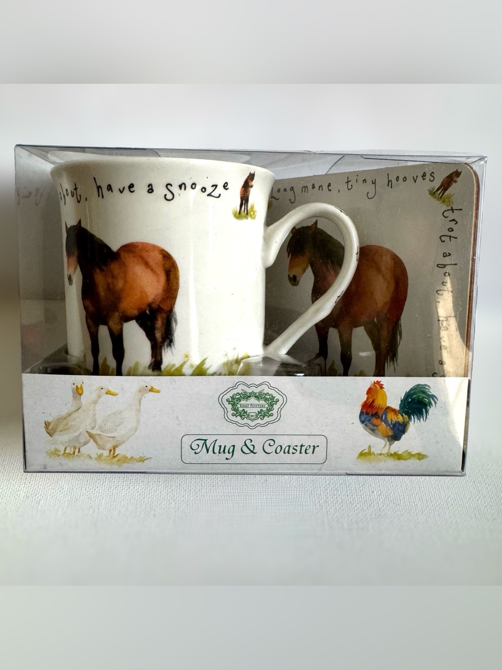 New in Box Kent Pottery Horse Pony Ceramic Mug Coaster Set Equestrian Farmhouse